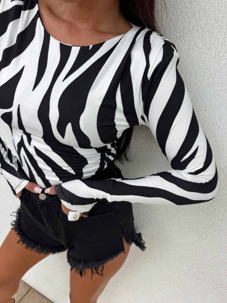 Bluzka ZOE print ribs – ecru