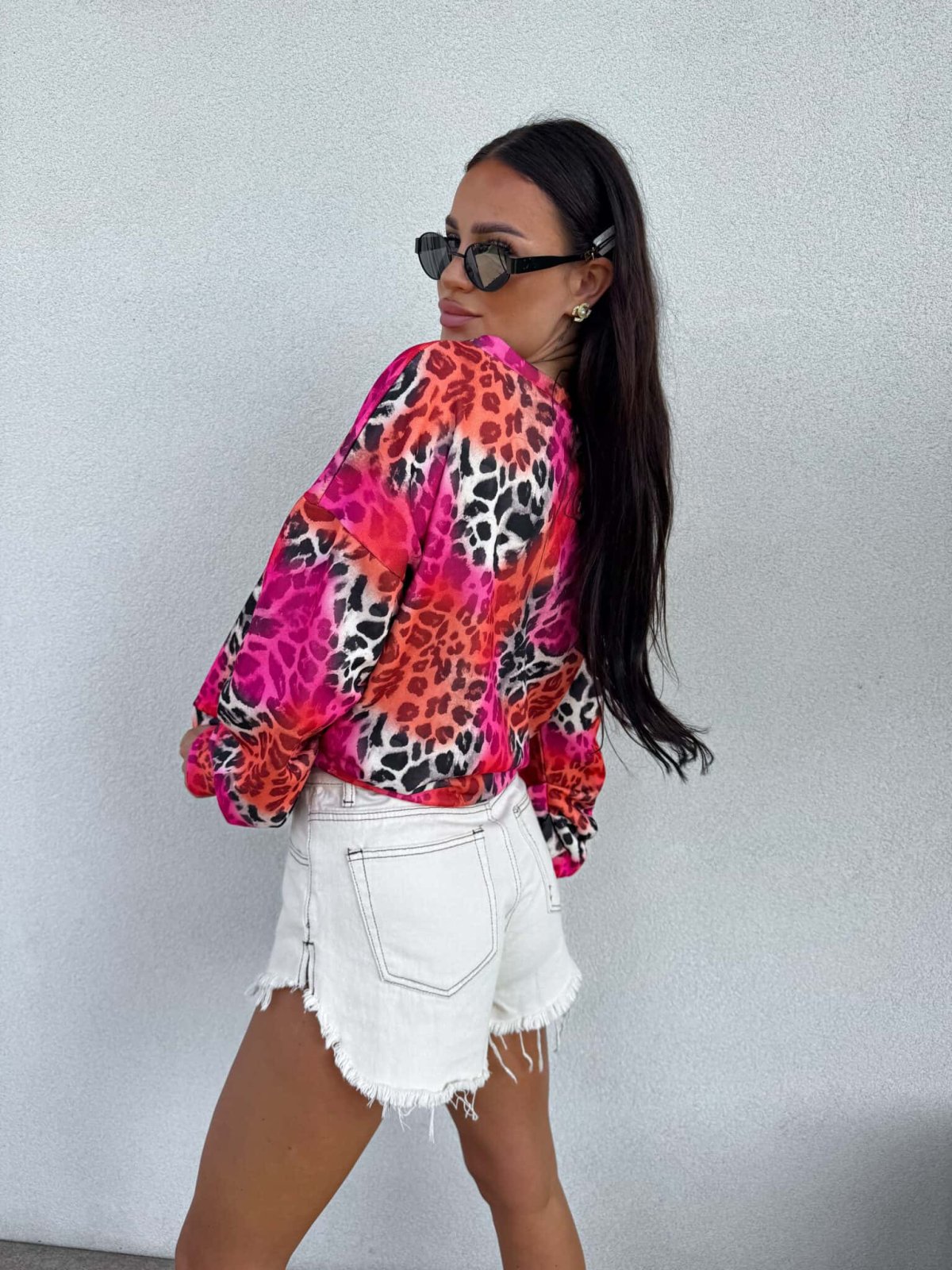 Bluza LORENA print pantera – różowo-pomarańczowa
