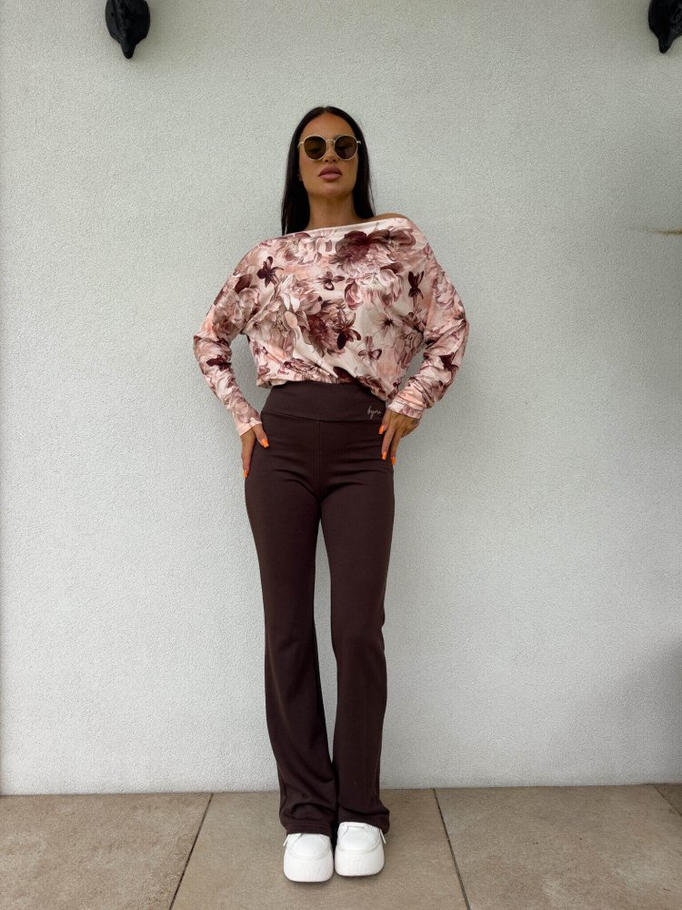 Bluzka ASYMETRIC print kwiaty – brąz