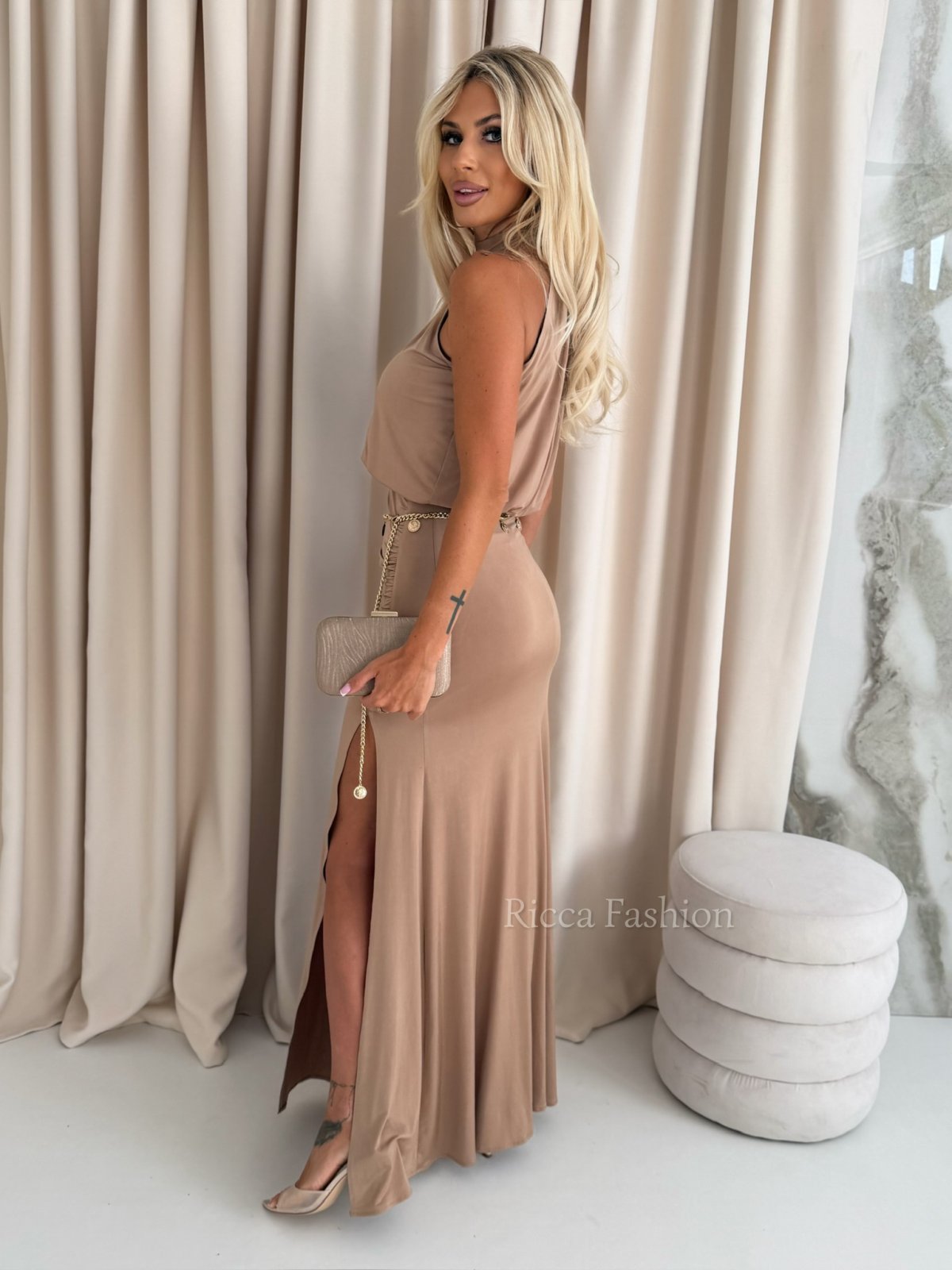 Dopasowana maxi sukienka ALICE , gold beige