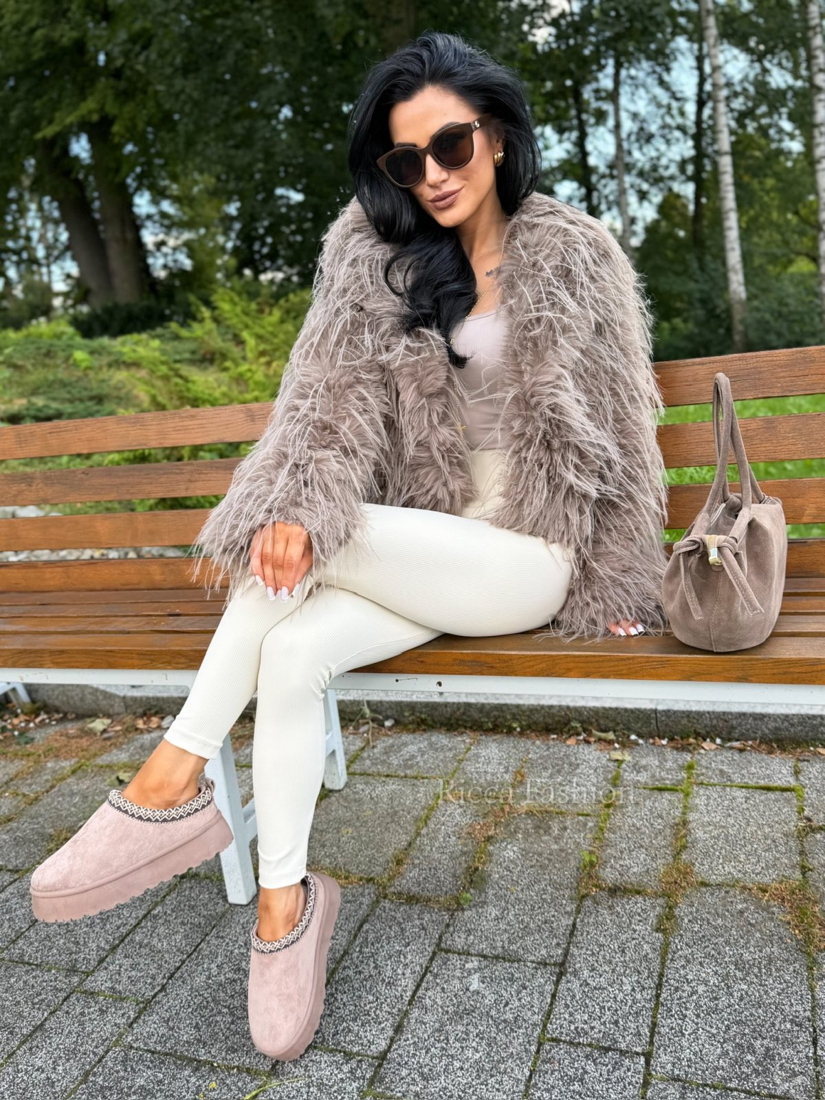 Legginsy modelujące prążkowane AMBER, light beige