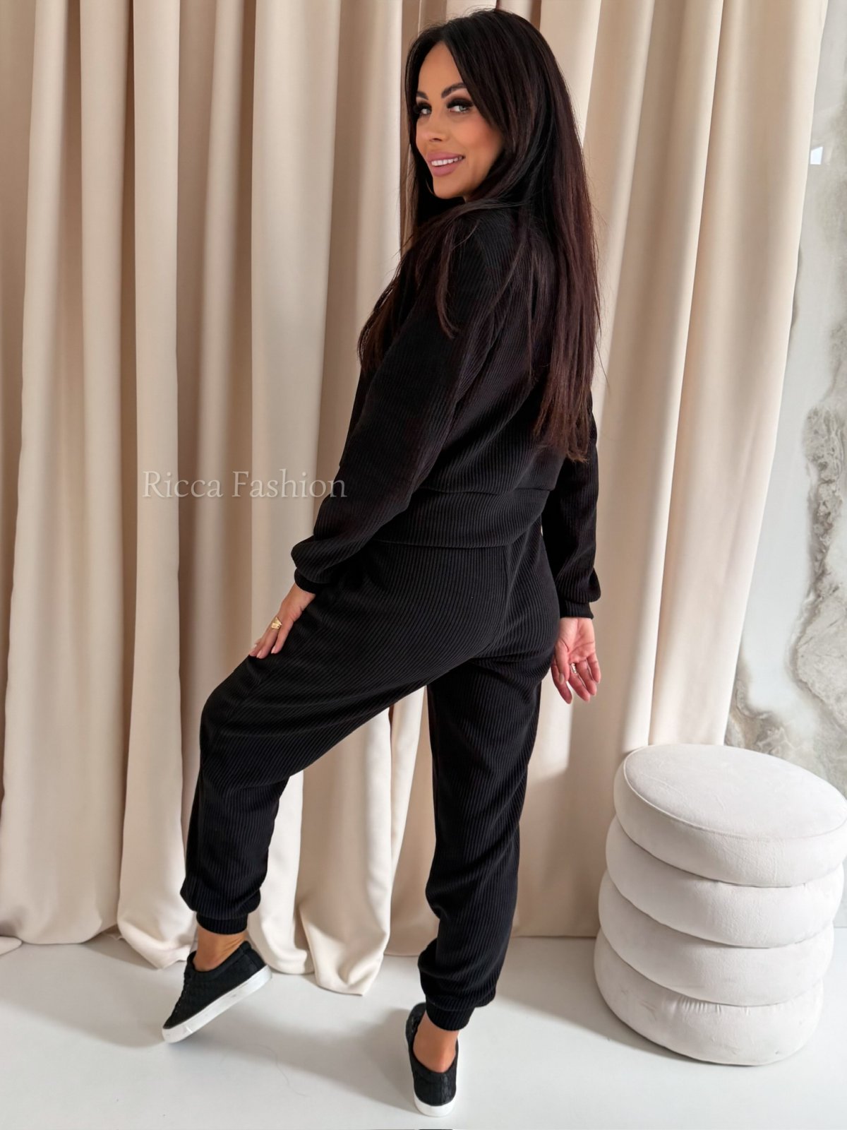 Komplet bawełniany w prążek LIVIA, black