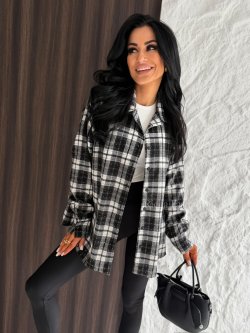 Koszula AURA krata z cyrkoniami, white/black