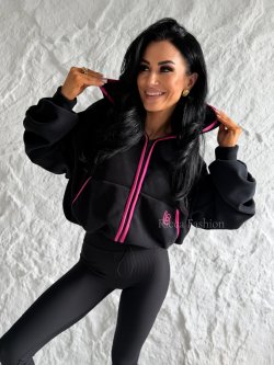 Bluza polarowa z kapturem LENI, black/pink