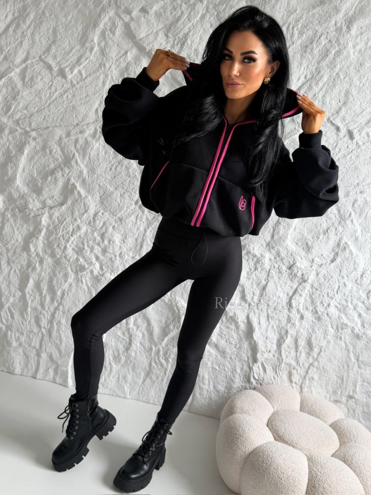 Bluza polarowa z kapturem LENI, black/pink