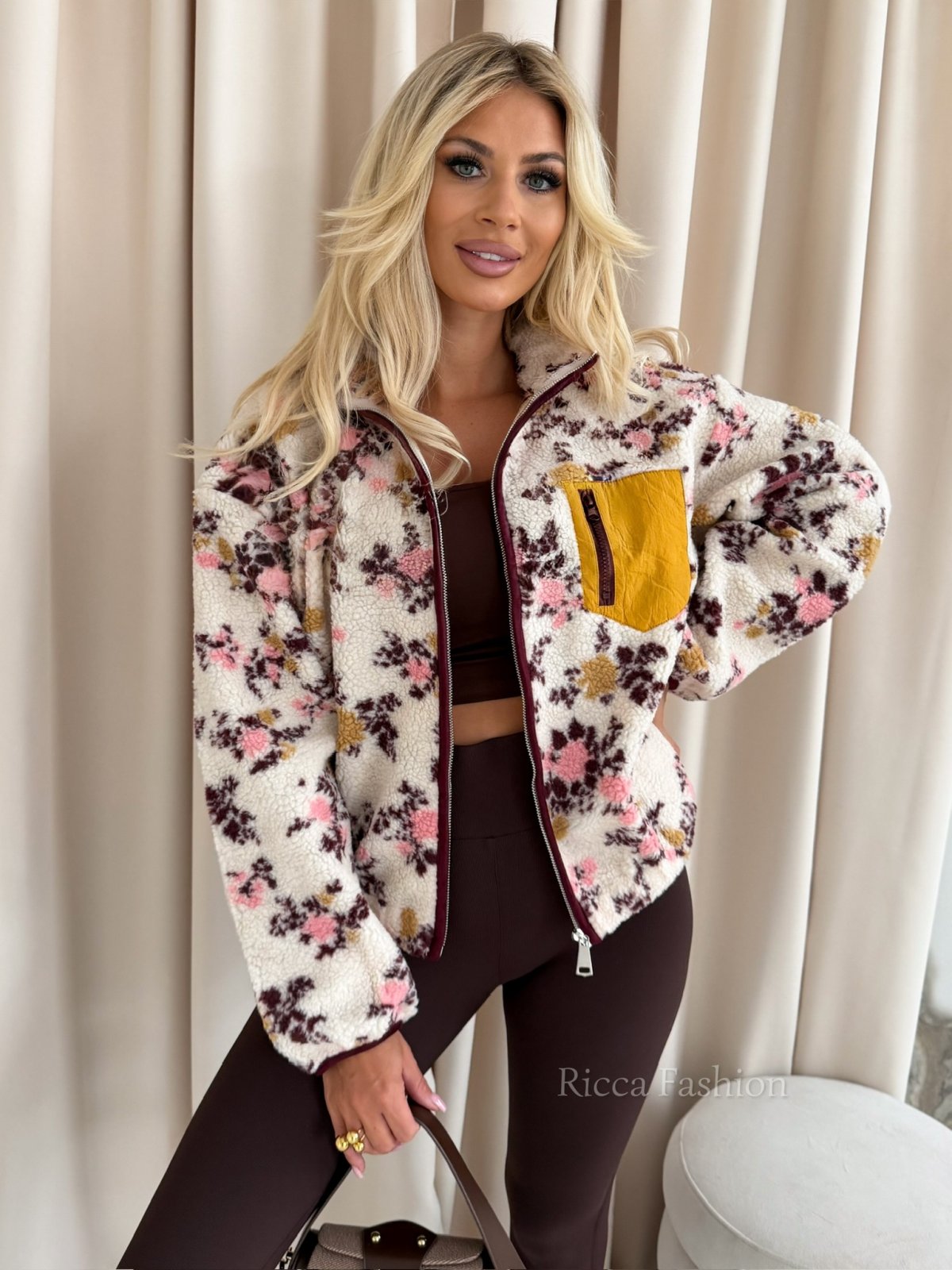 Kurtka SHERPA, pink-beige