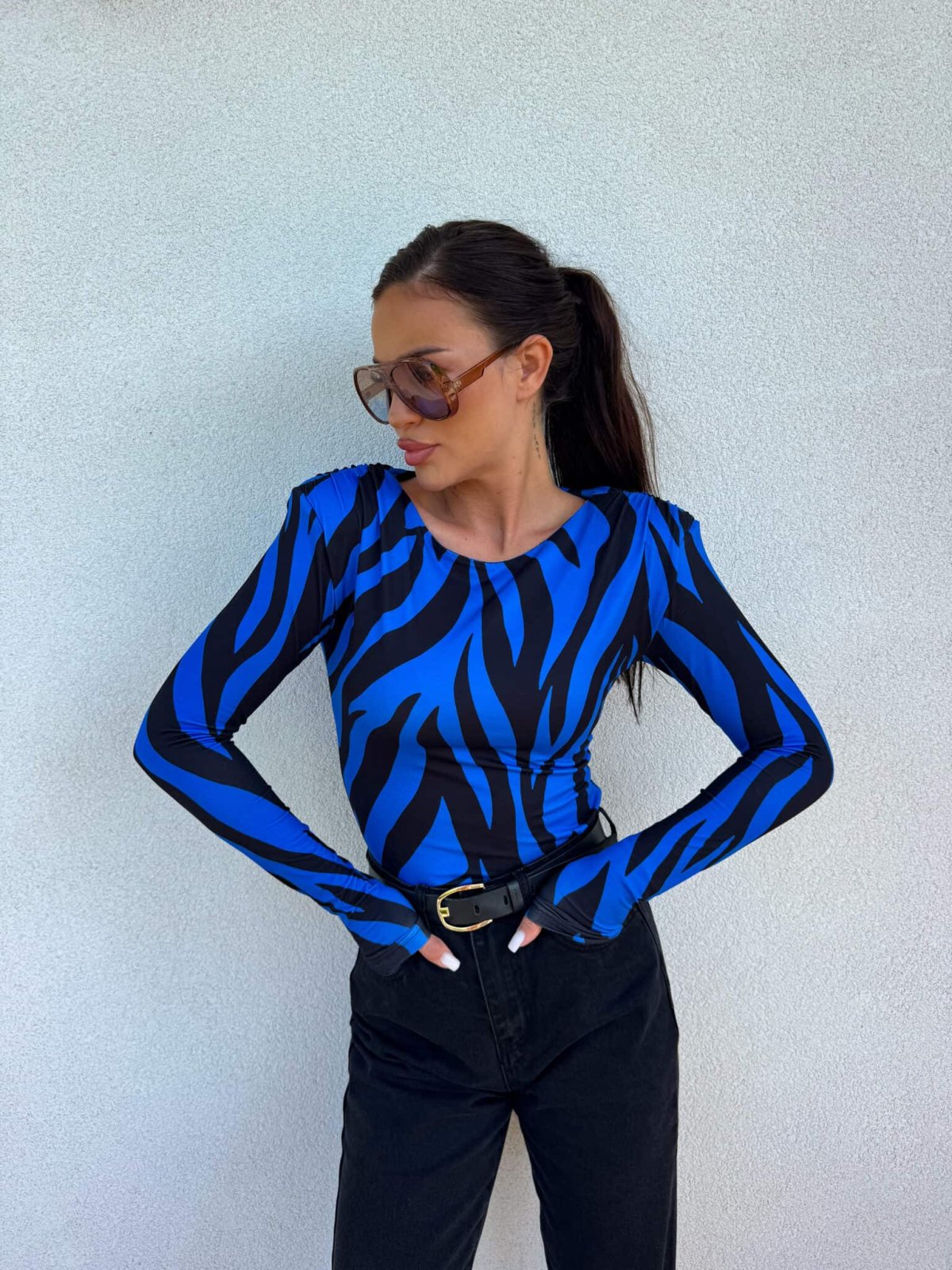 Bluzka ZOE, print ribs-chabrowa