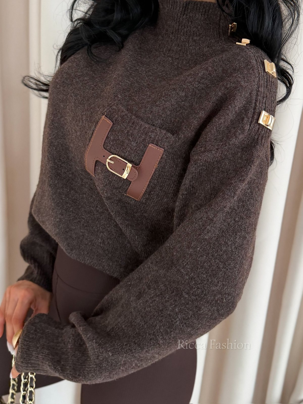 Sweter z półgolfem HERNI,chocolate
