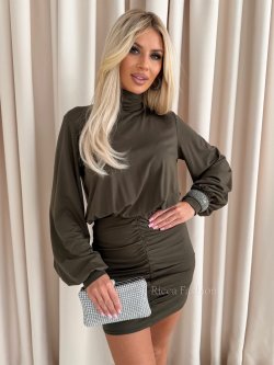 Sukienka mini z marszczeniem LETYCJA, khaki