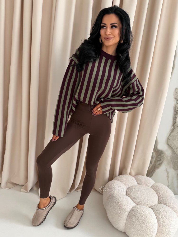 Sweterek w paski SABLE, burgundowo-khaki