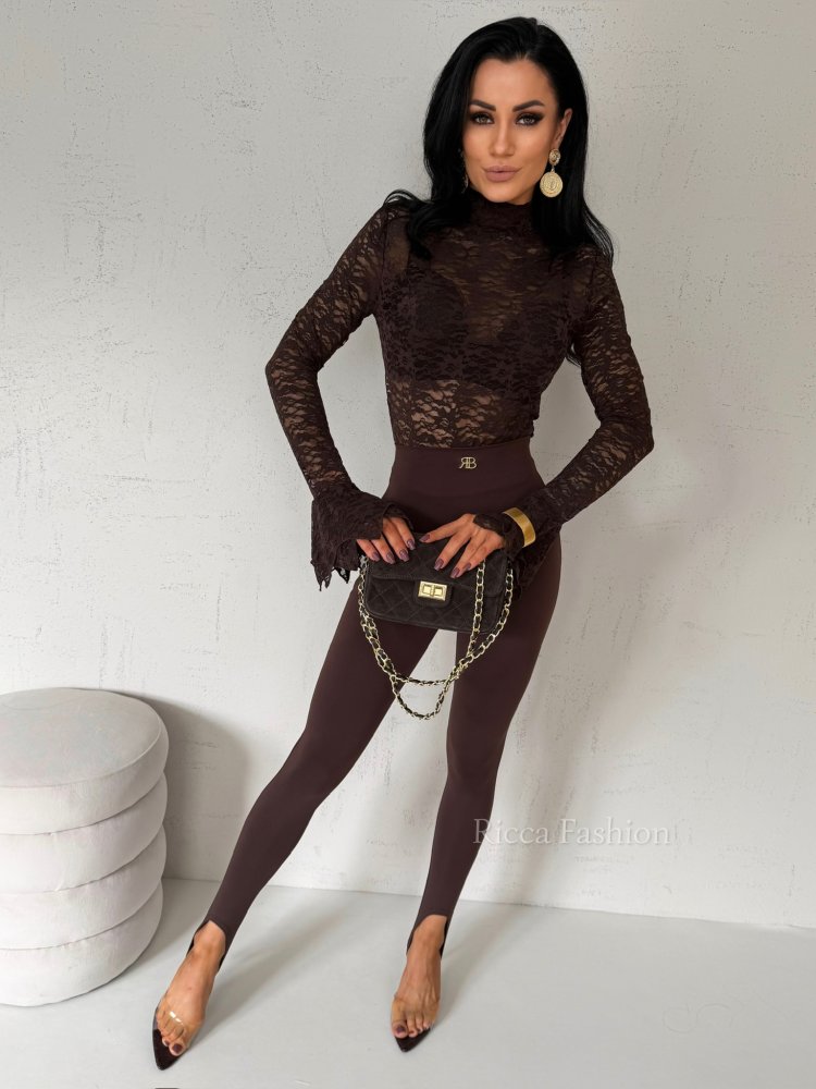 Body z koronki z falbankami TEASE, chocolate