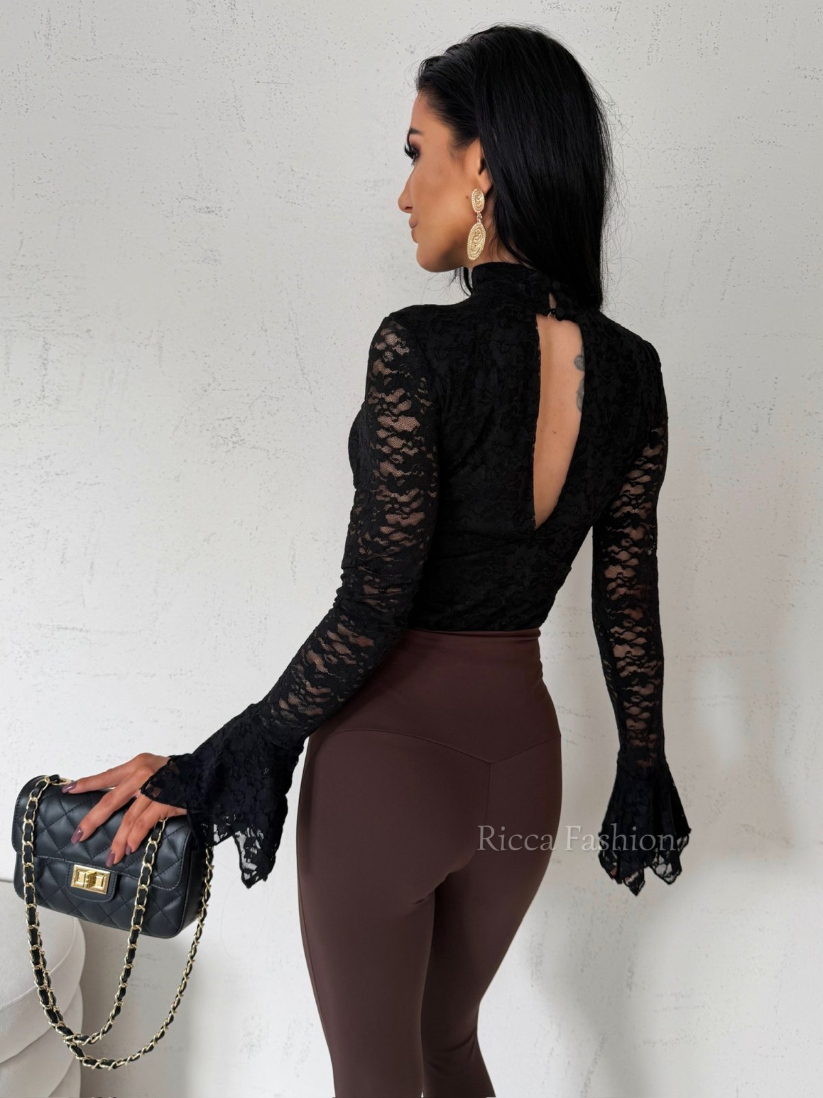 Body z koronki z falbankami TEASE, black