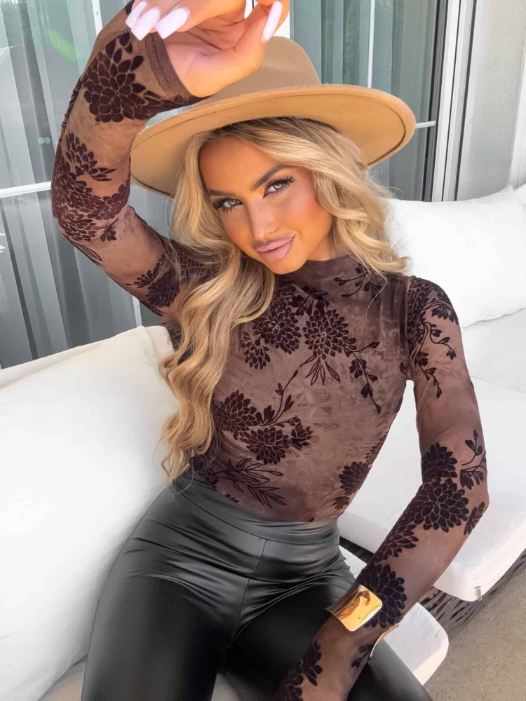 Bluzka SKIN flock FLOWER– czekoladowa
