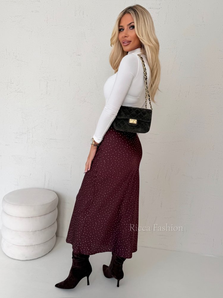 Spódnica midi satynowa w serduszka CRUSH, plum