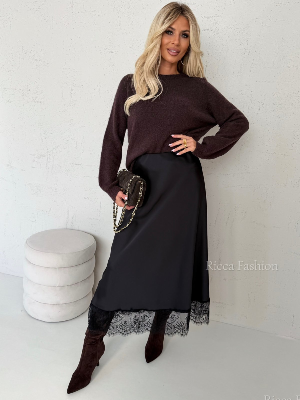 Sweter basic z baby alpaką COTSWOLD, chocolate