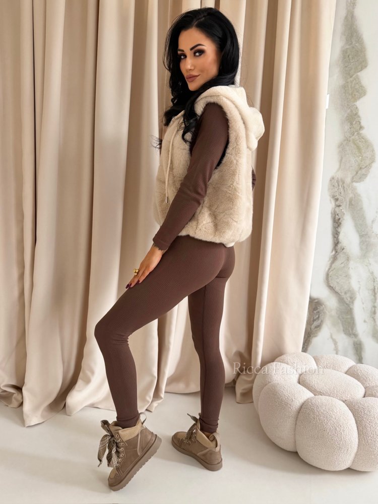 Kamizelka z kapturem FUR, beige