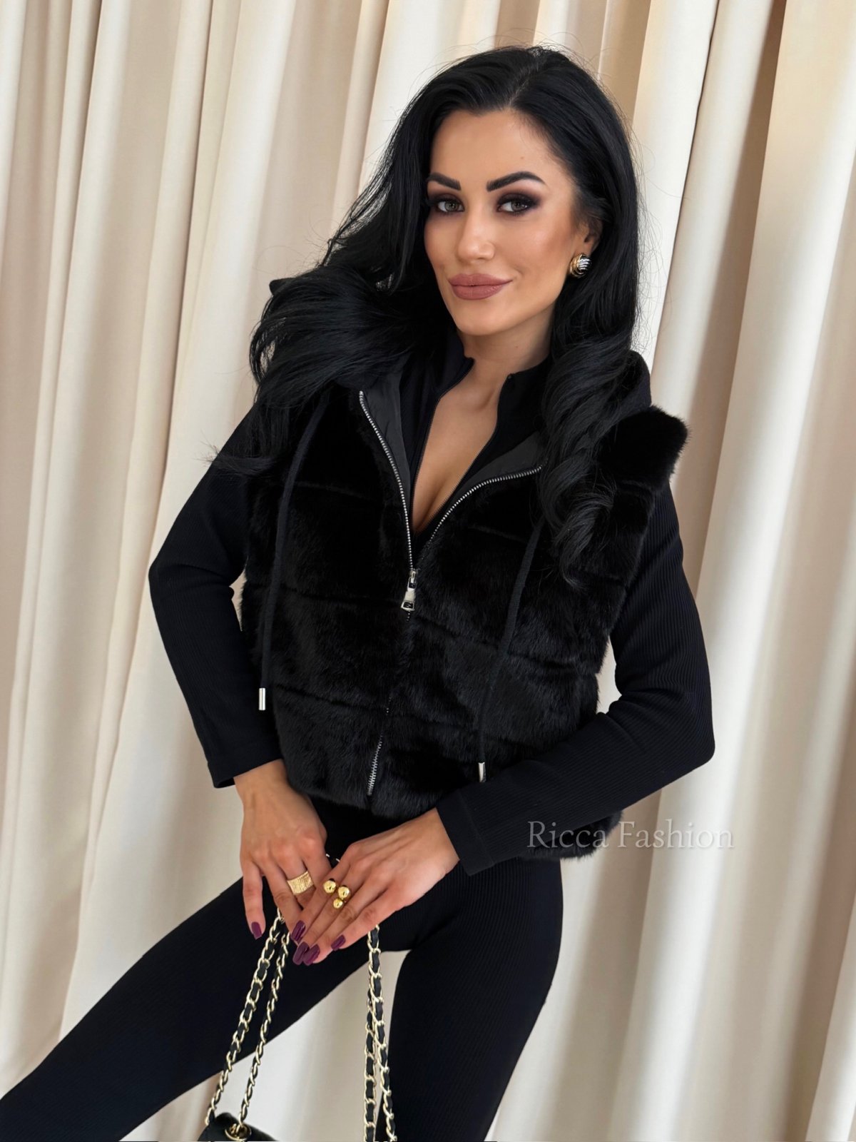Kamizelka z kapturem FUR, black