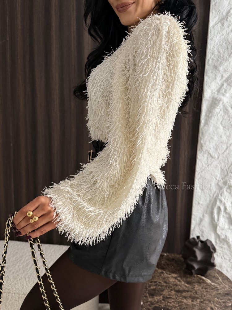 Sweter z frędzlami SWAN, ecru