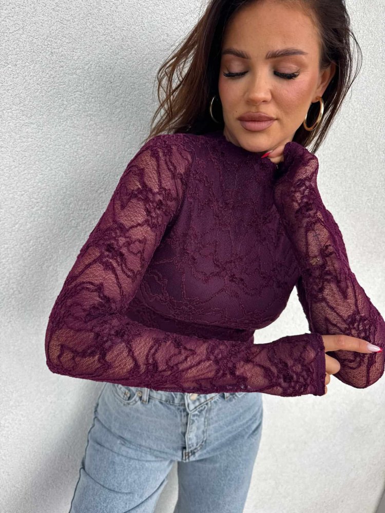Bluzka SKIN velvet – śliwka