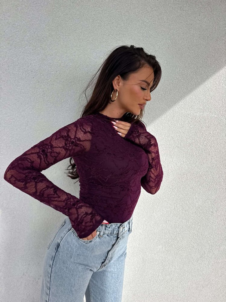 Bluzka SKIN velvet – śliwka