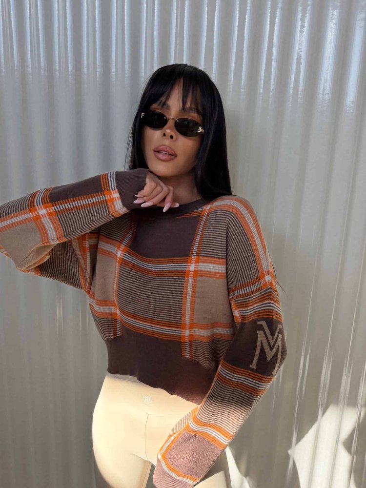 Sweter PLAID, czekolada